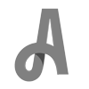 A gray lowercase a with a stylized, geometric design on a black background.