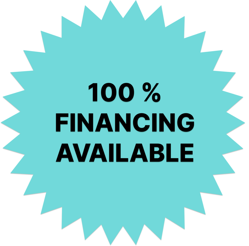 A teal starburst badge with bold black text that reads 100% Financing Available for cabinet refinish in Los Angeles.