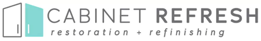 Logo for Cabinet Refresh showing a cabinet icon and the words CABINET REFRESH restoration + refinishing in modern font.