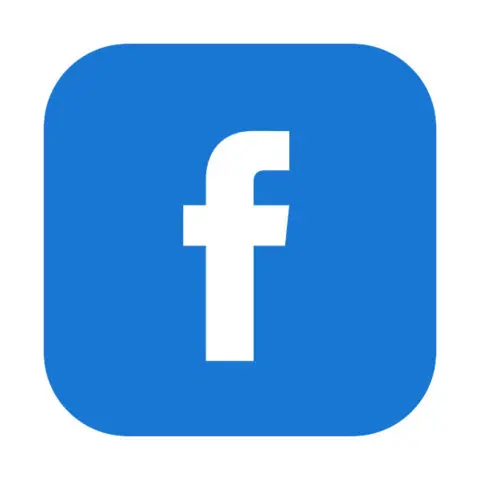 White lowercase f on a blue square background, representing the Facebook logo.