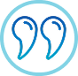 Blue quotation marks inside a light blue circle, like a cabinet refinish logo, on a white background.