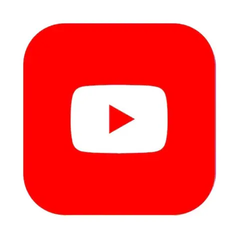 Red square YouTube logo with a white play button in the center.