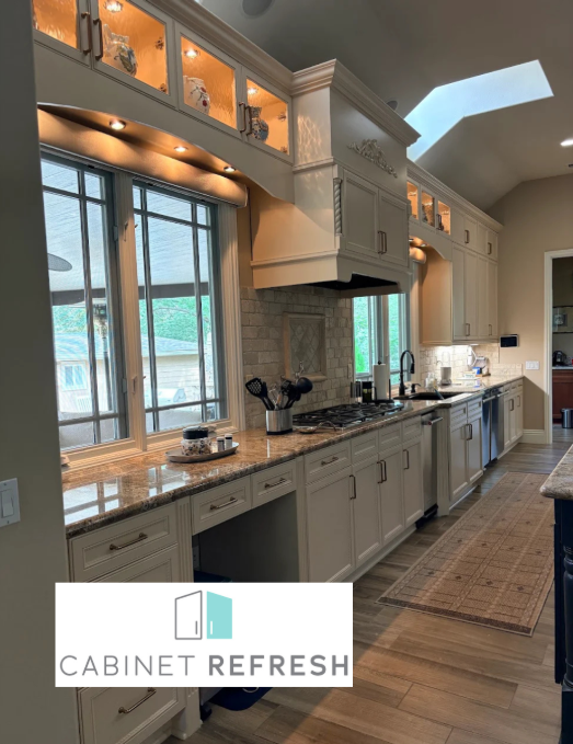 Kitchen with newly refaced cabinets and existing granite countertops